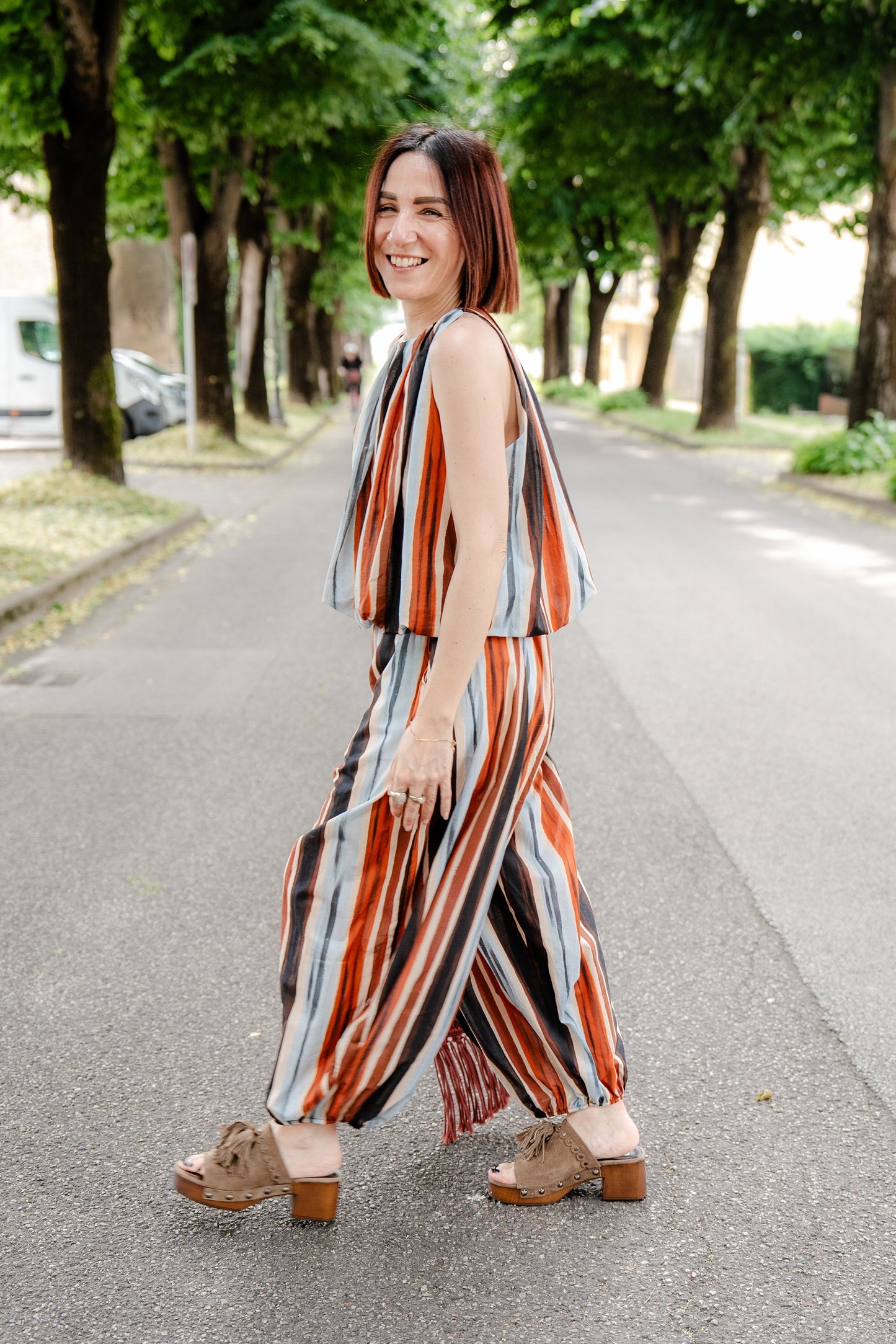 KONTATTO - Set con top e pantalone baloon fit a righe in cotone