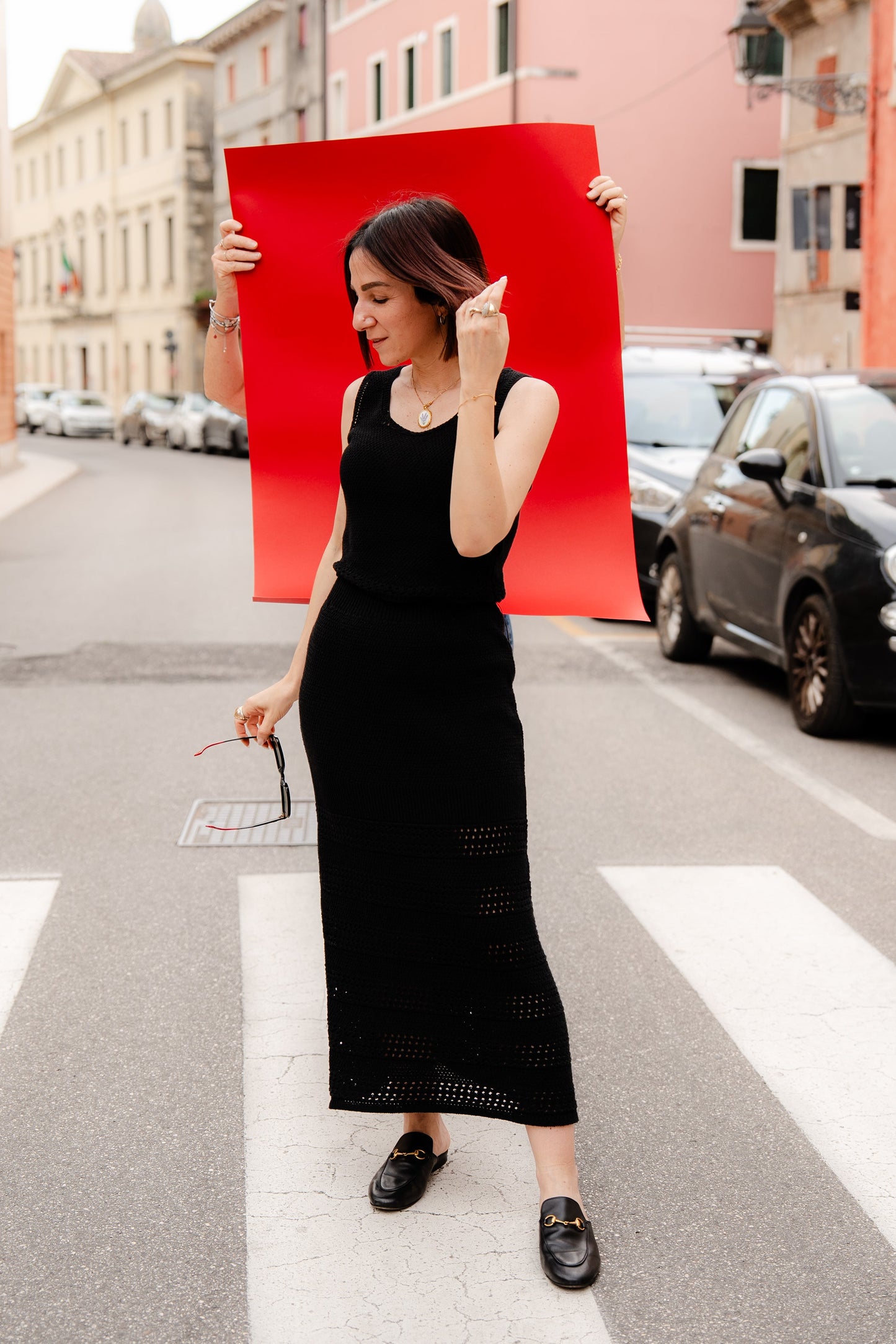 SUSY MIX - Set coordinato con top e longuette crochet nero