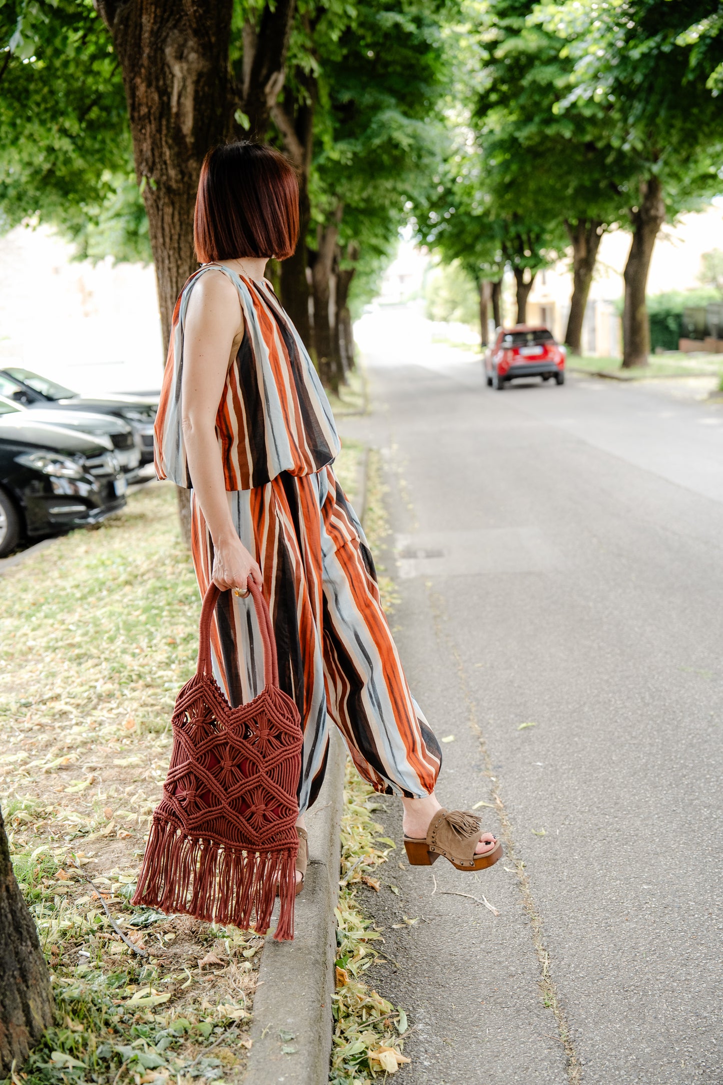 KONTATTO - Set con top e pantalone baloon fit a righe in cotone