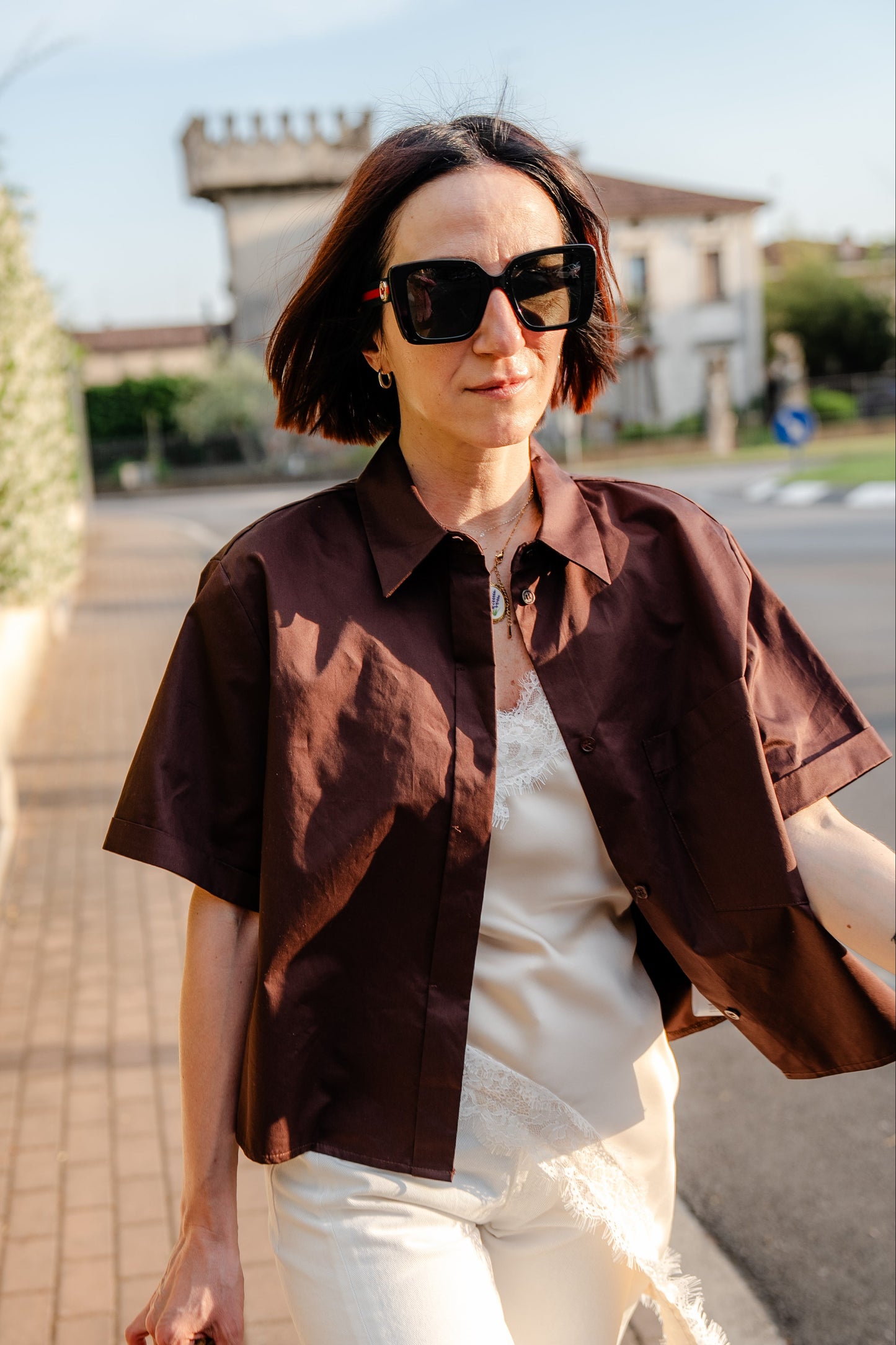 KAOS - Camicia a mezze maniche a scatoletta testa moro