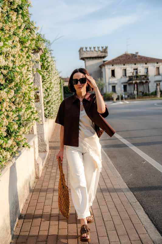 KAOS - Camicia a mezze maniche a scatoletta testa moro