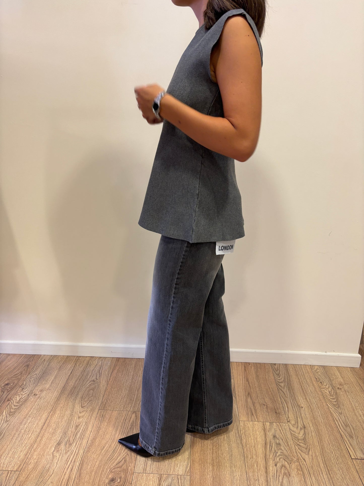 HAVEONE - Jeans London color grigio a palazzo dritto