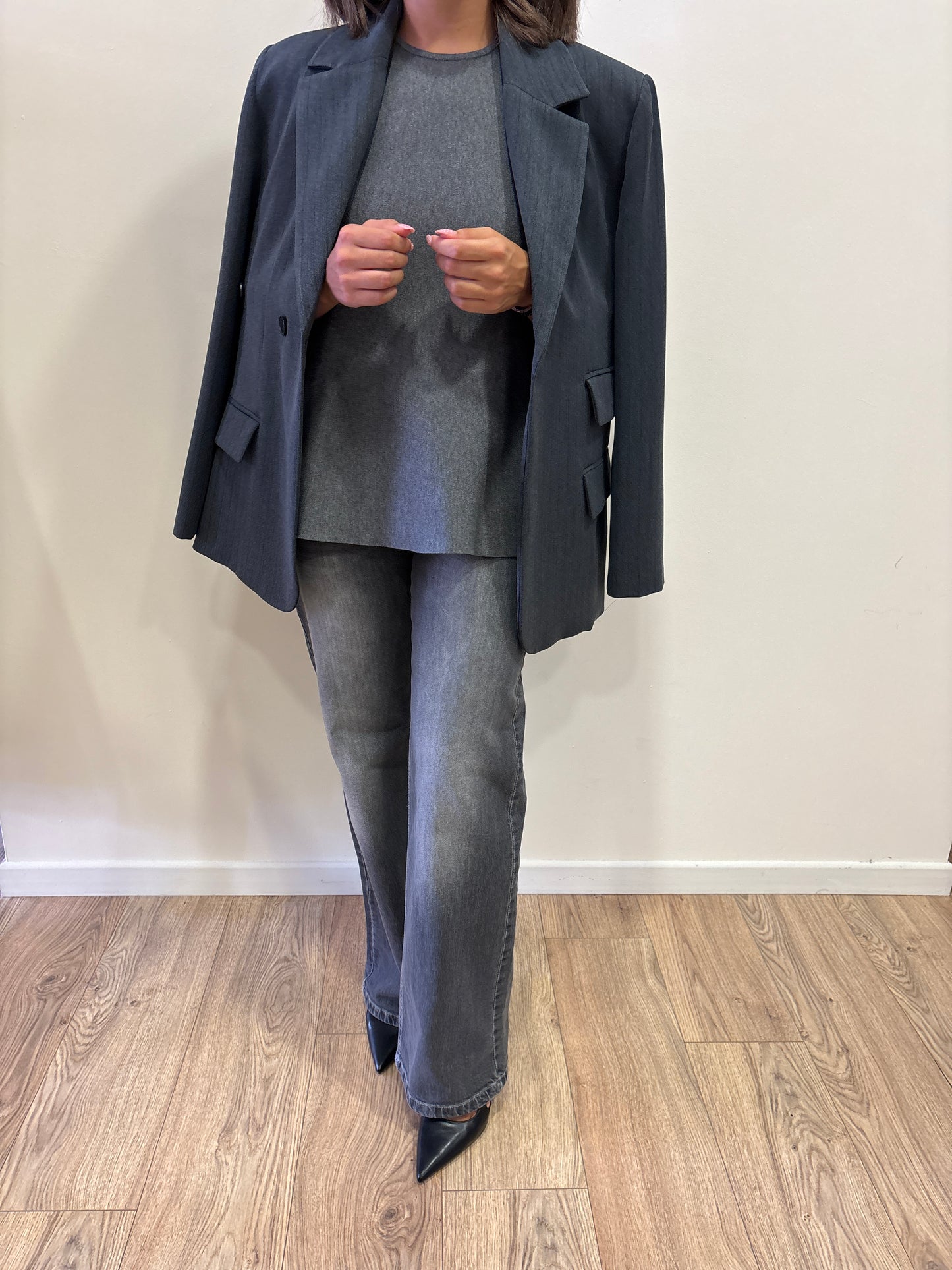 HAVEONE - Jeans London color grigio a palazzo dritto