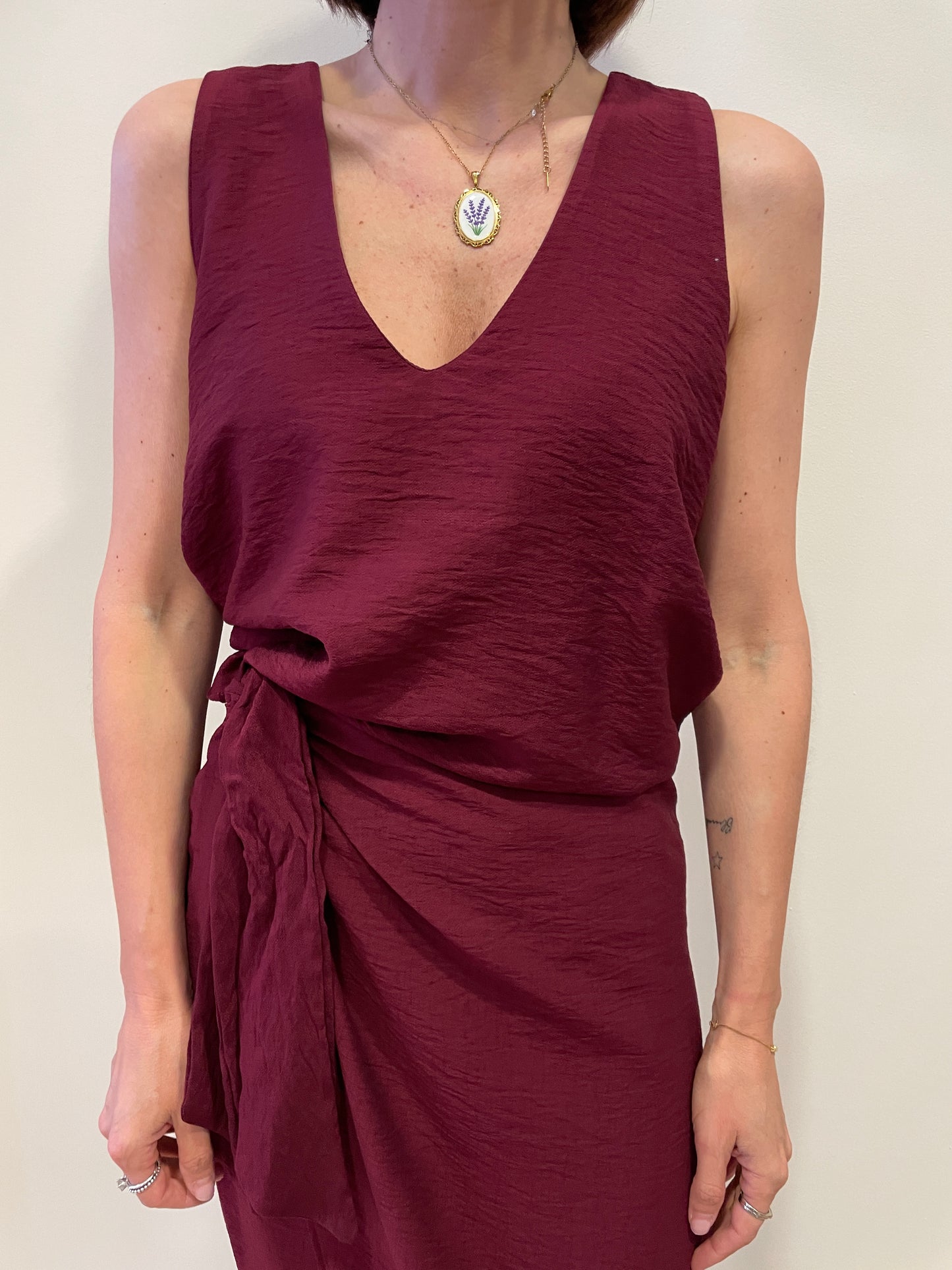 HAVEONE - Top con scollo a V in misto viscosa color india