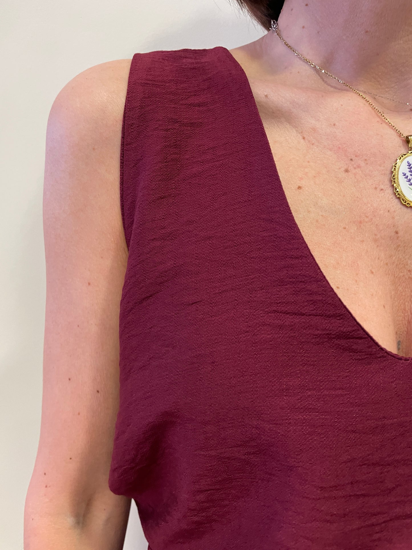 HAVEONE - Top con scollo a V in misto viscosa color india