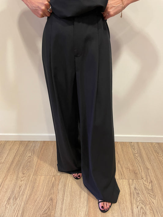 HAVEONE - Pantalone a palazzo ampio con pinces color nero