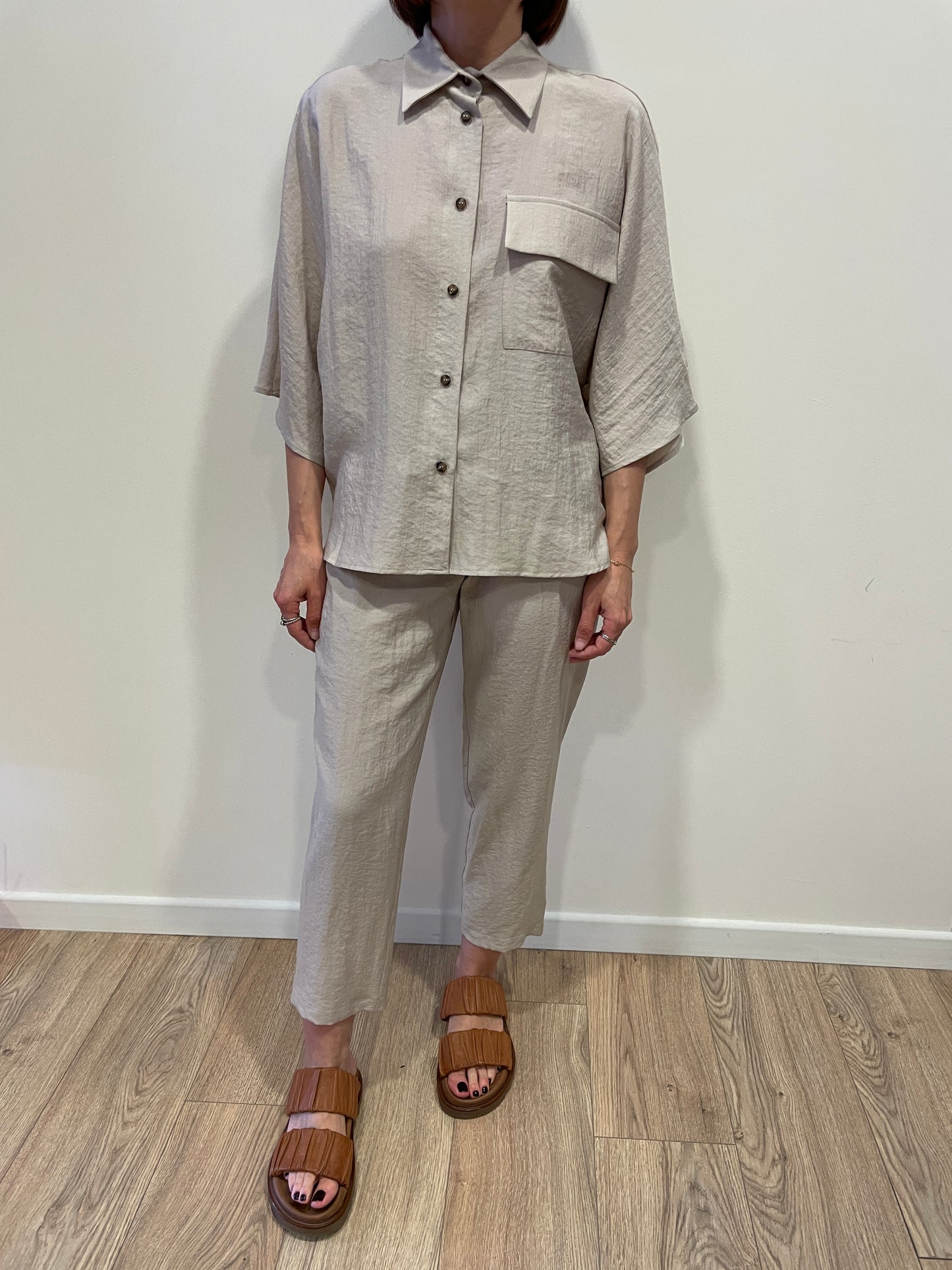 HAVEONE - Pantalone in misto viscosa beige baggy fit