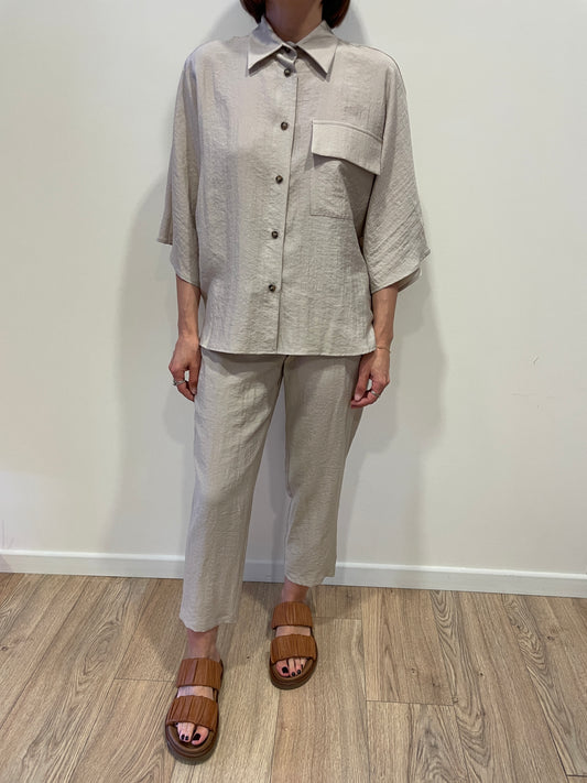 HAVEONE - Pantalone in misto viscosa beige baggy fit