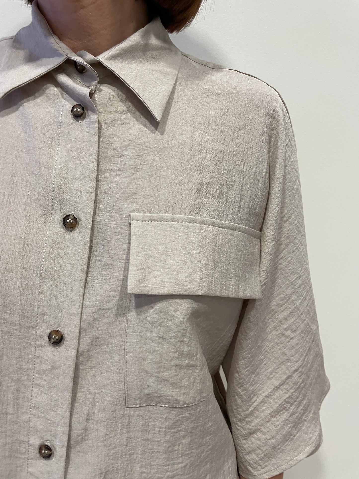 HAVEONE - Camicia con maniche a 3/4 ampie beige con bottoni