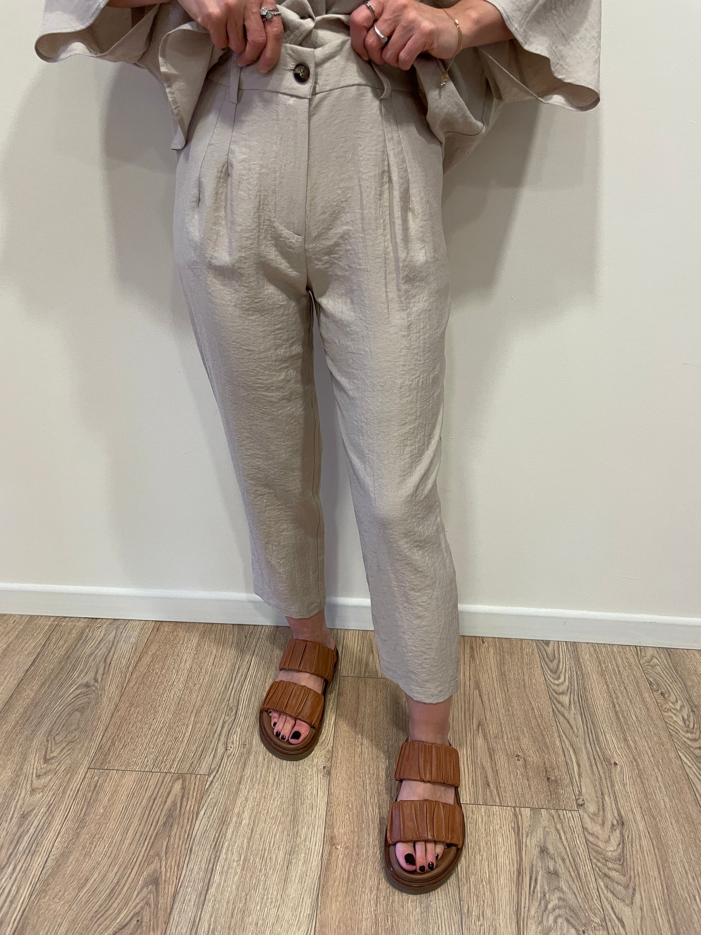 HAVEONE - Pantalone in misto viscosa beige baggy fit