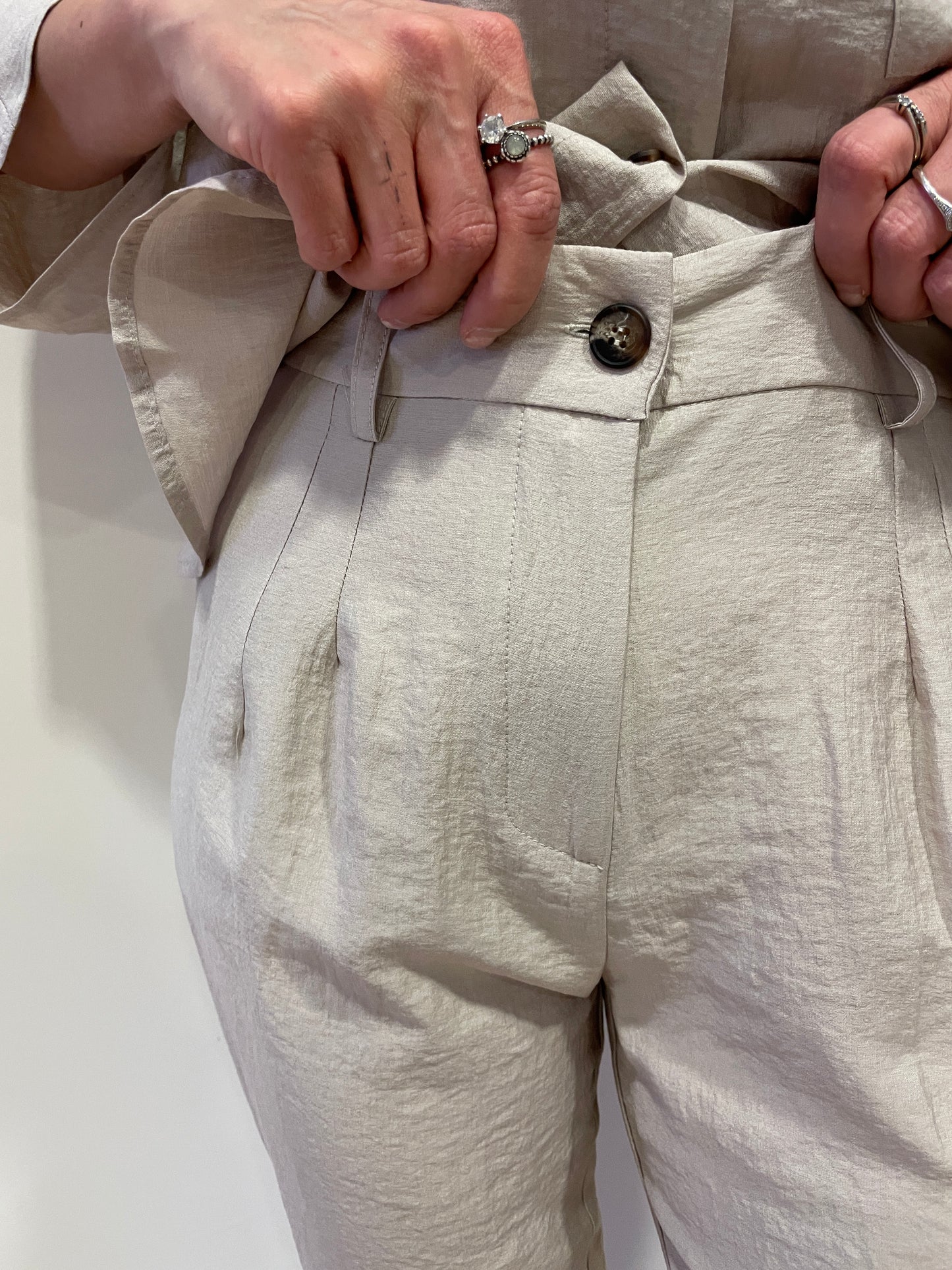 HAVEONE - Pantalone in misto viscosa beige baggy fit