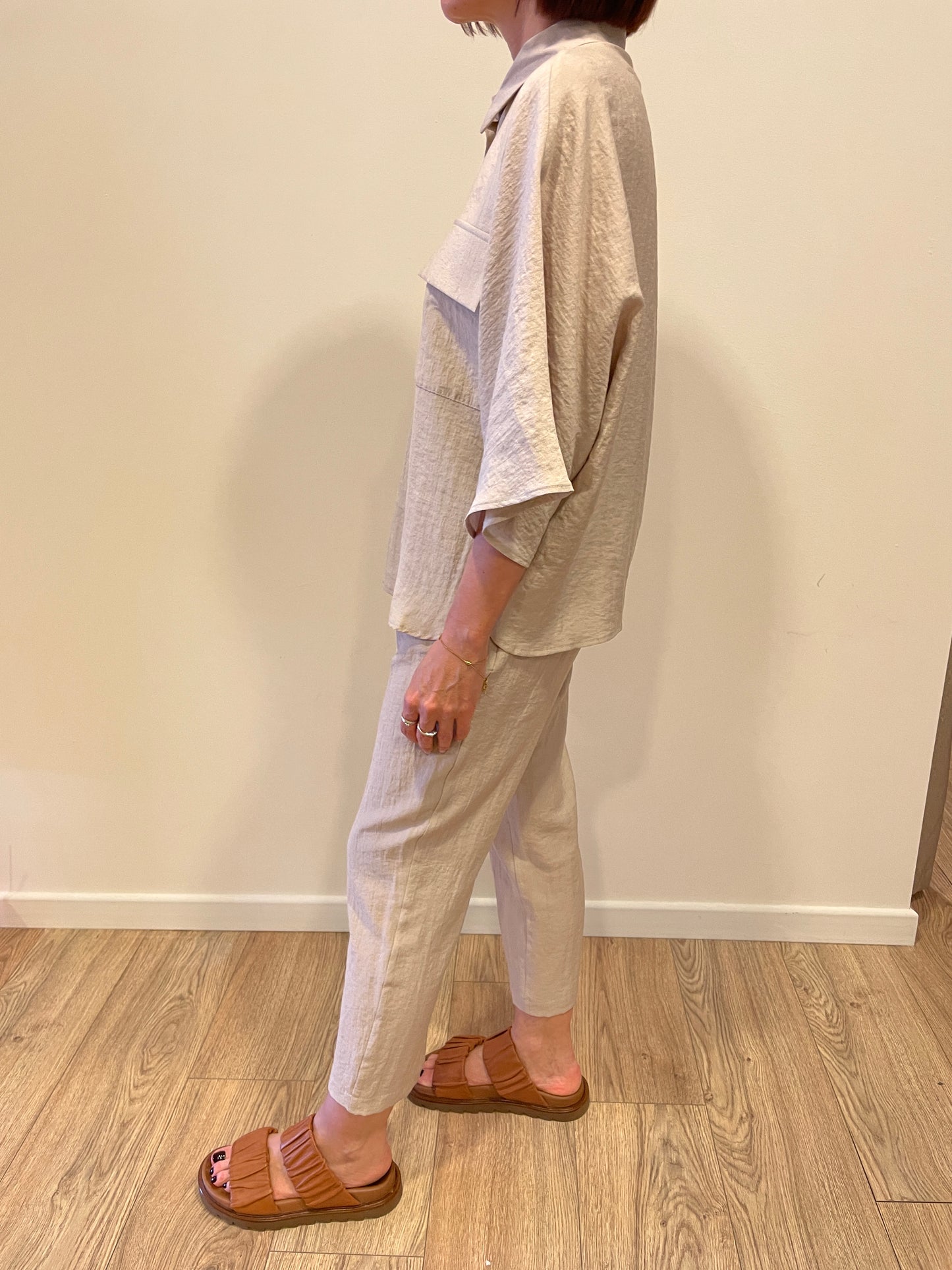 HAVEONE - Pantalone in misto viscosa beige baggy fit