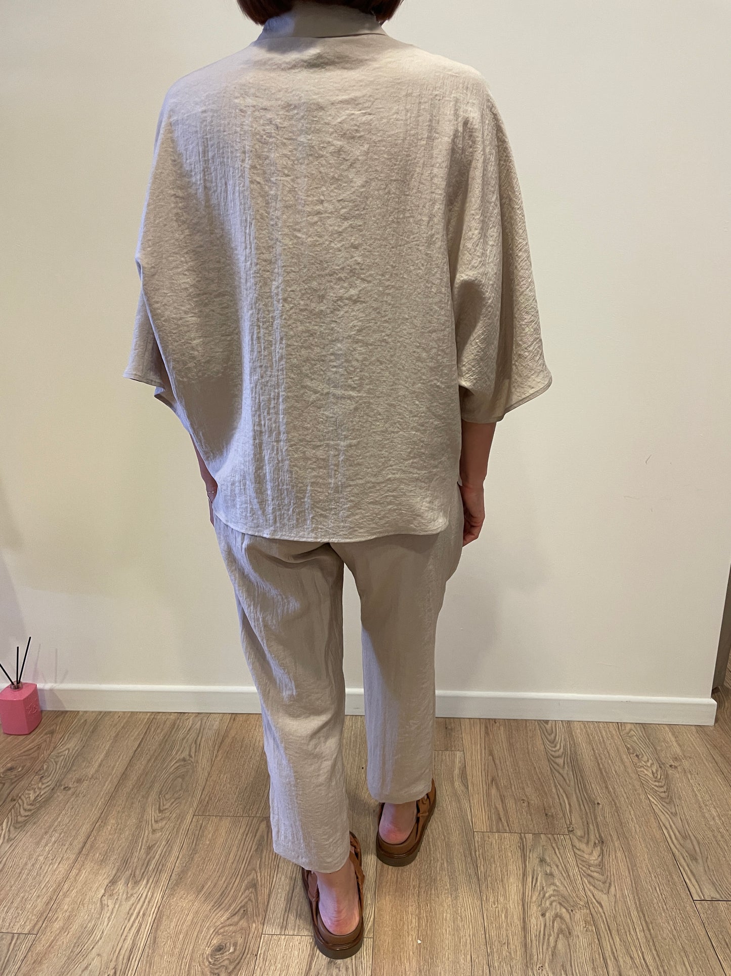 HAVEONE - Pantalone in misto viscosa beige baggy fit