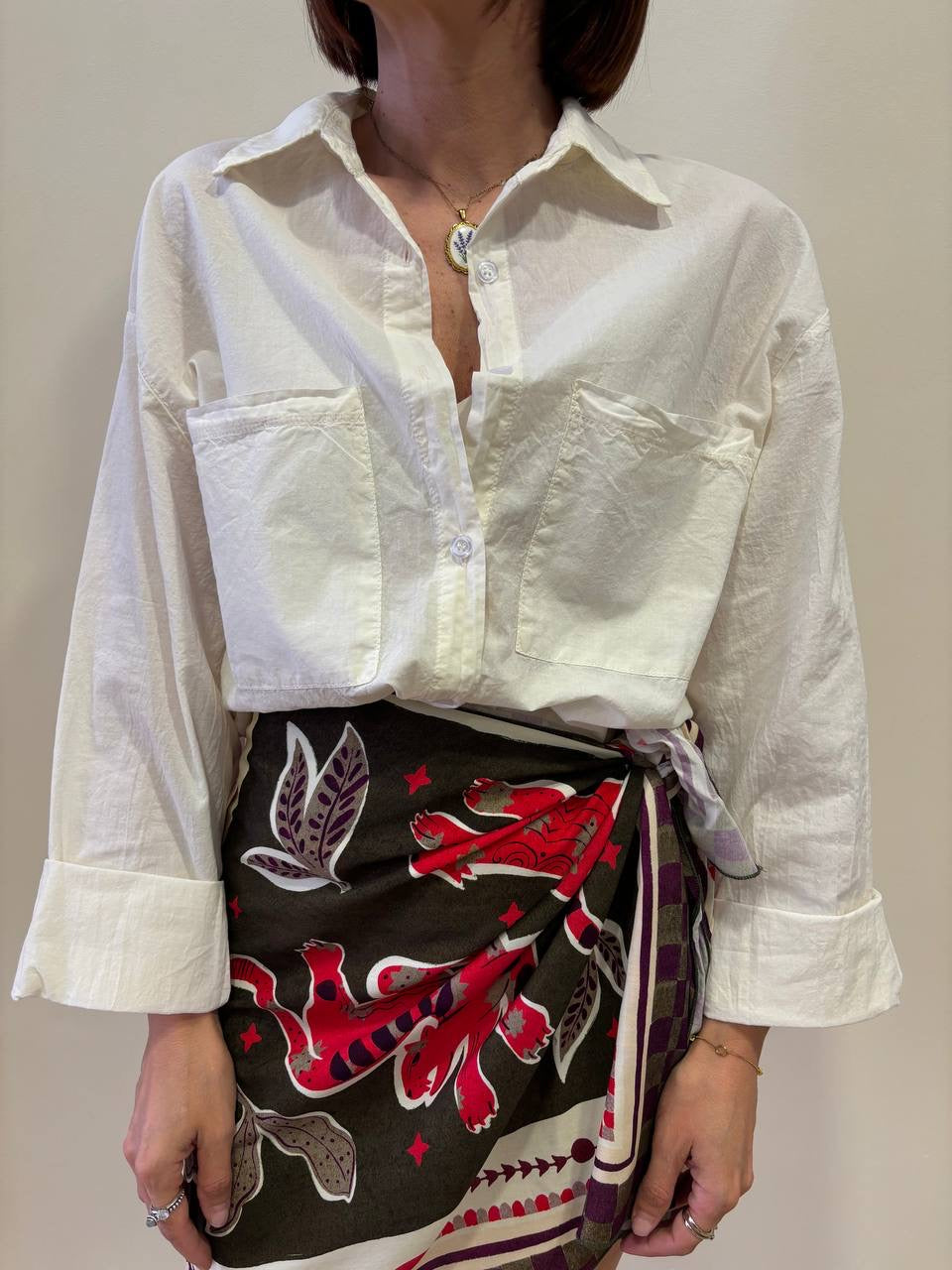 HAVEONE - Camicia in cotone burro con tasche frontali