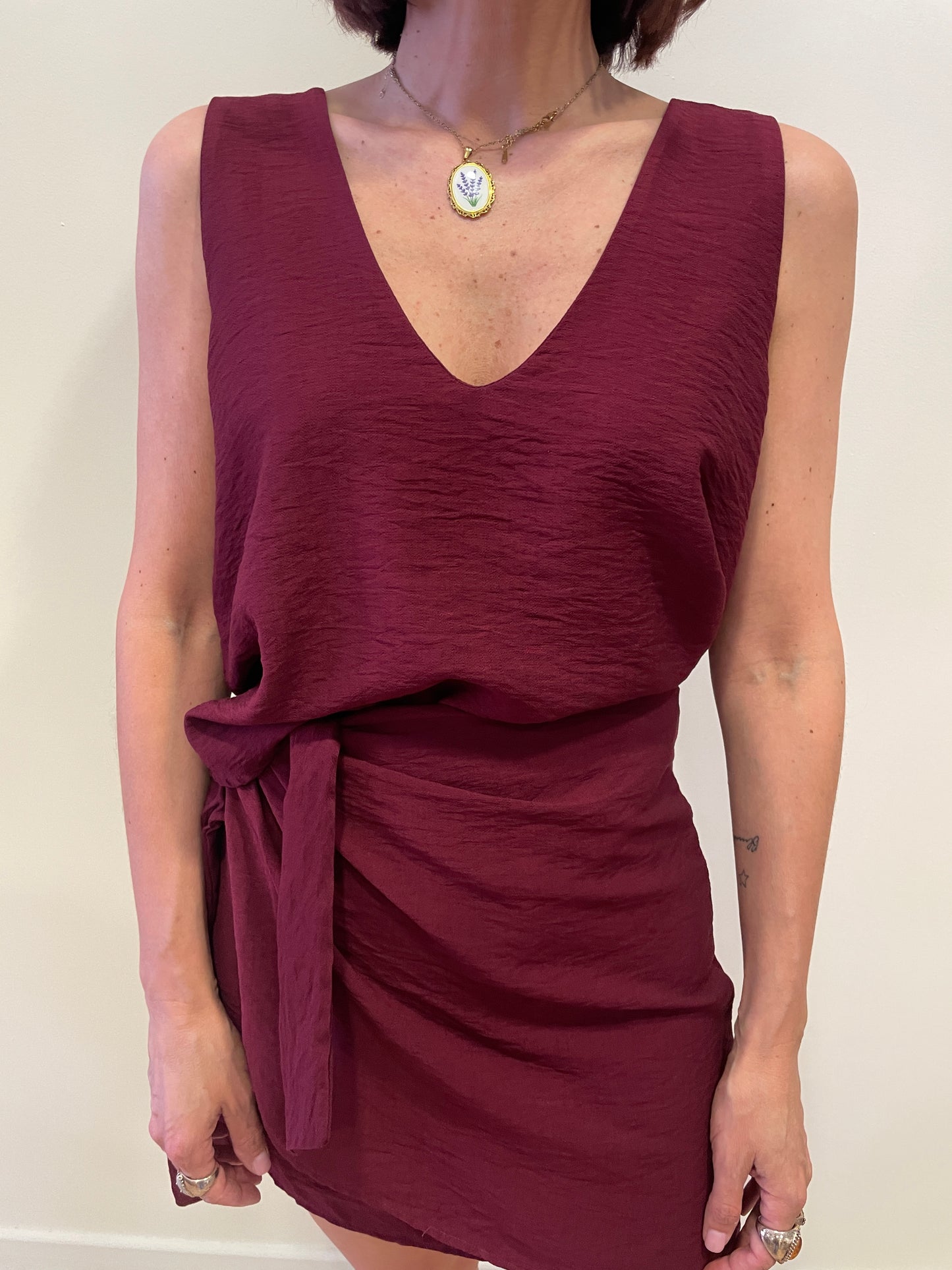 HAVEONE - Top con scollo a V in misto viscosa color india