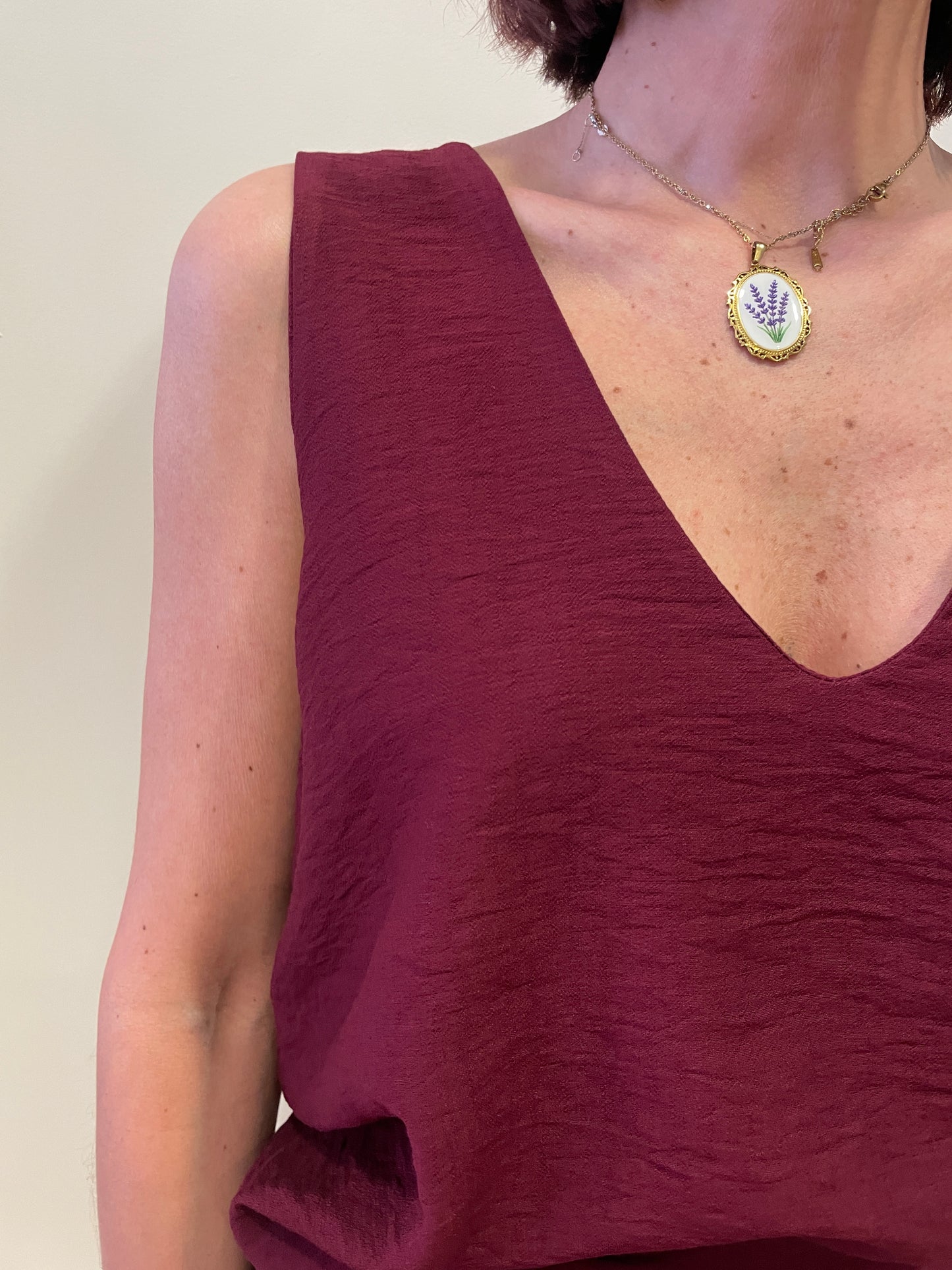 HAVEONE - Top con scollo a V in misto viscosa color india