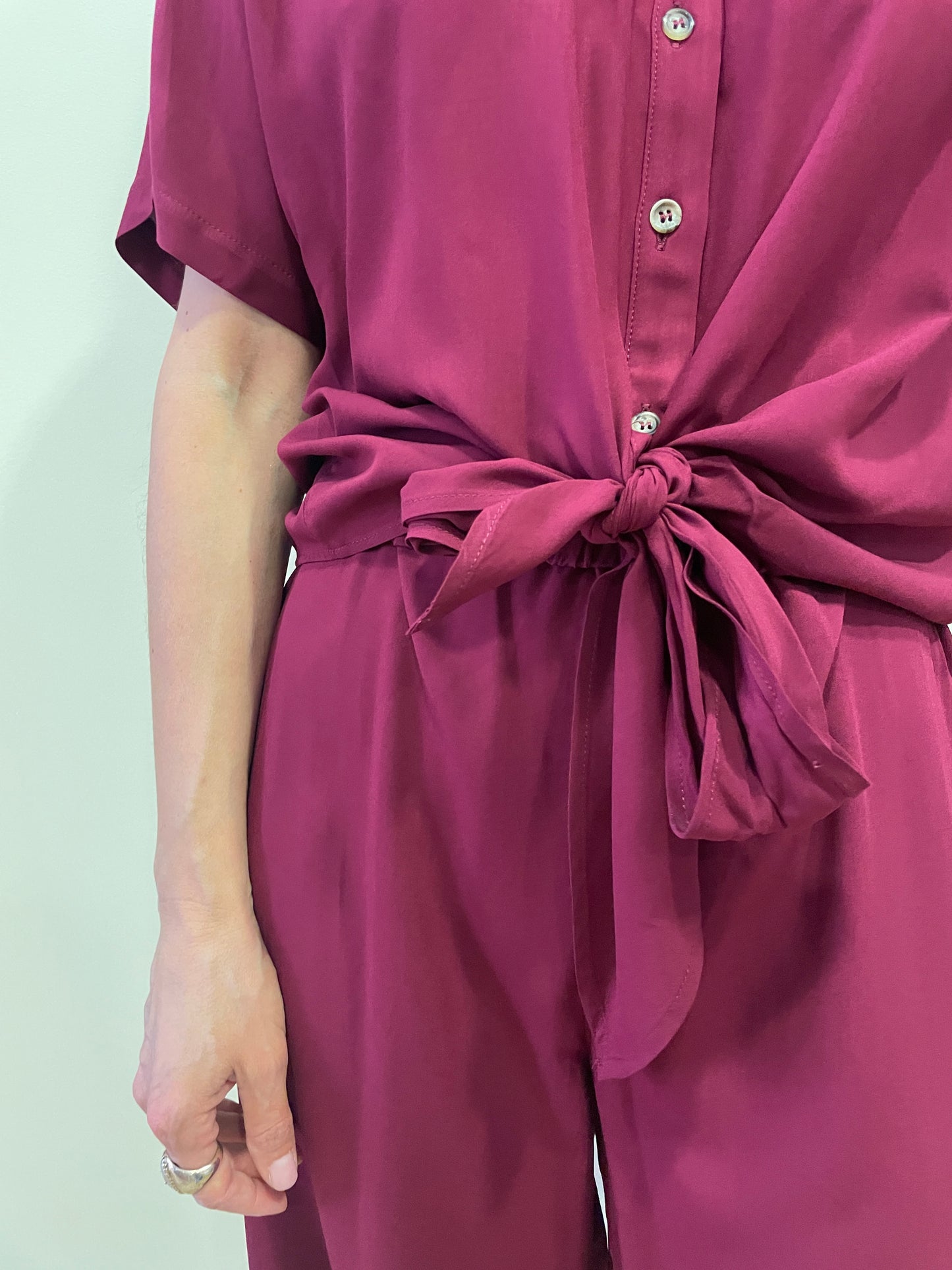 HAVEONE - Camicia a mezze maniche in viscosa con nodo color india