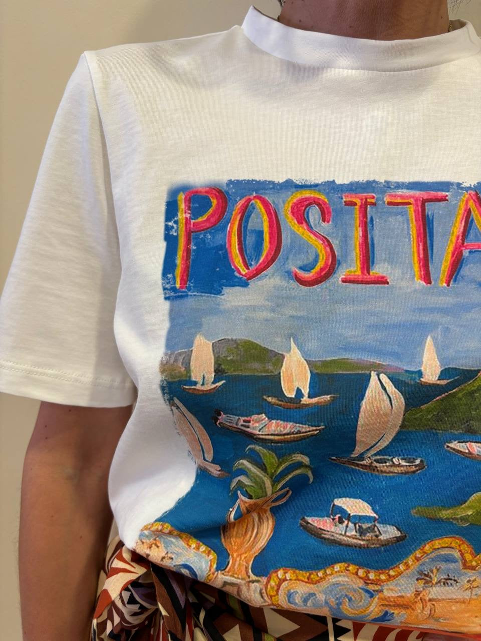 SOUVENIR - T-shirt in cotone con stampa "positano"