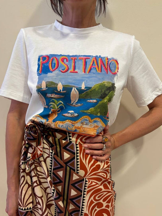 SOUVENIR - T-shirt in cotone con stampa "positano"