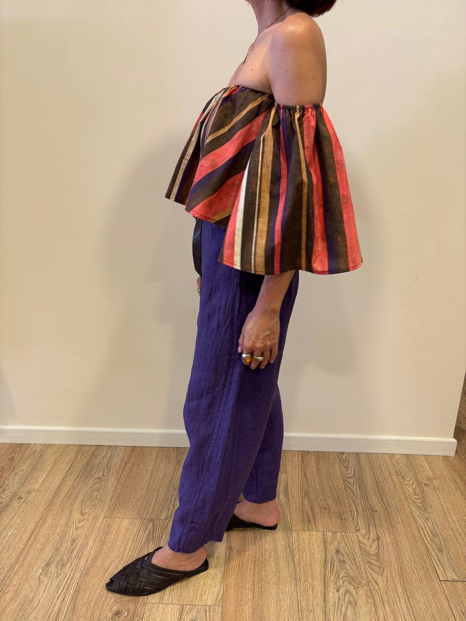 SUSY MIX - Pantalone barrel fit 100% lino color viola
