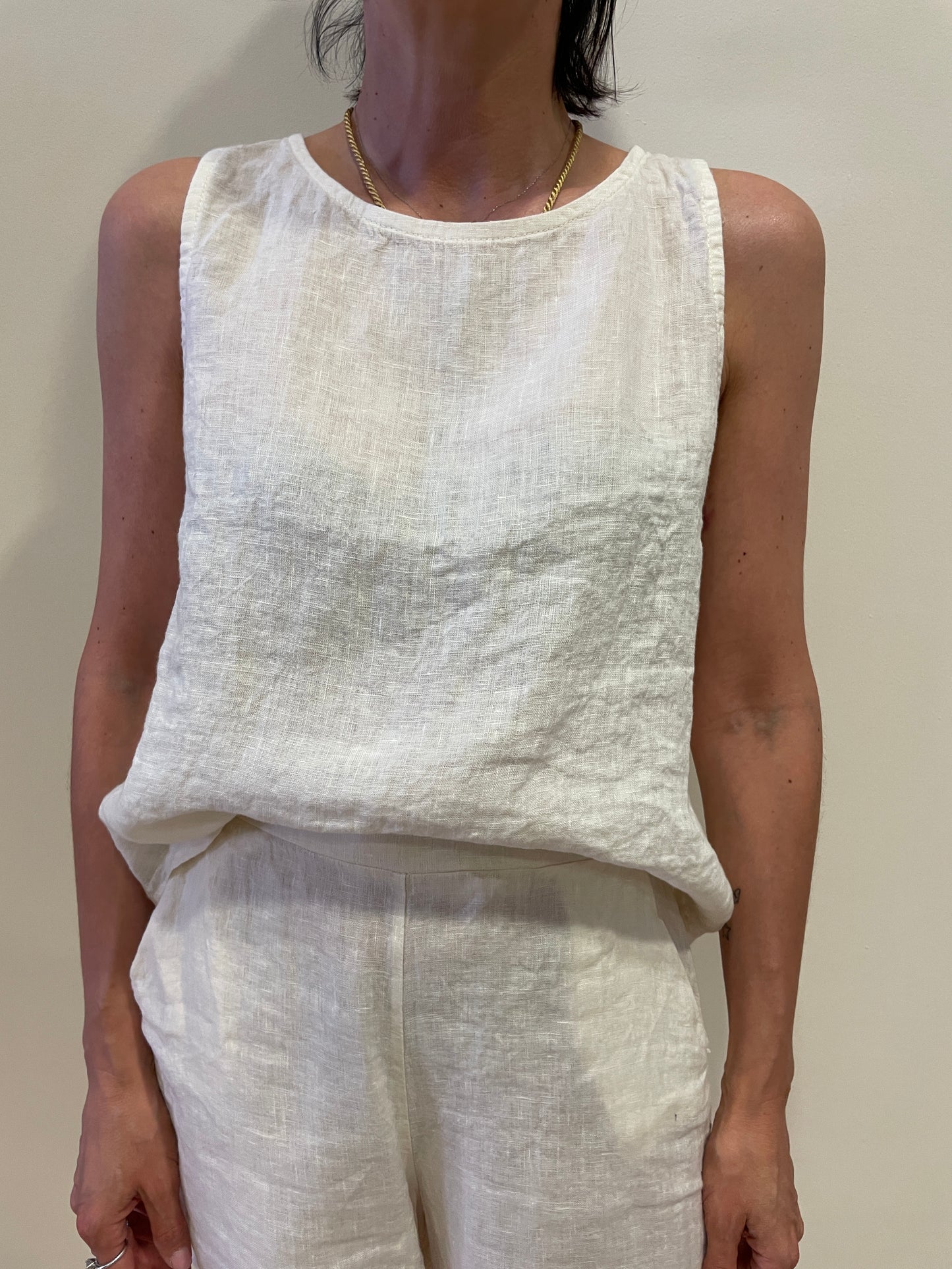 SUSY MIX - Top 100% lino a scatoletta a girocollo color latte