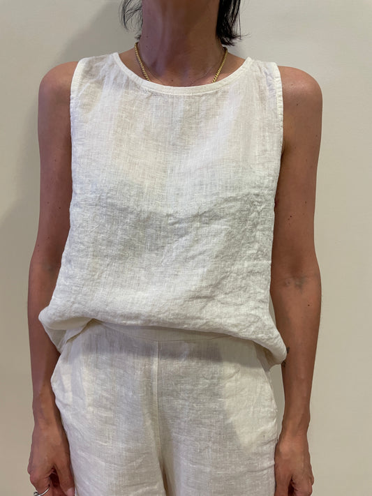 SUSY MIX - Top 100% lino a scatoletta a girocollo color latte