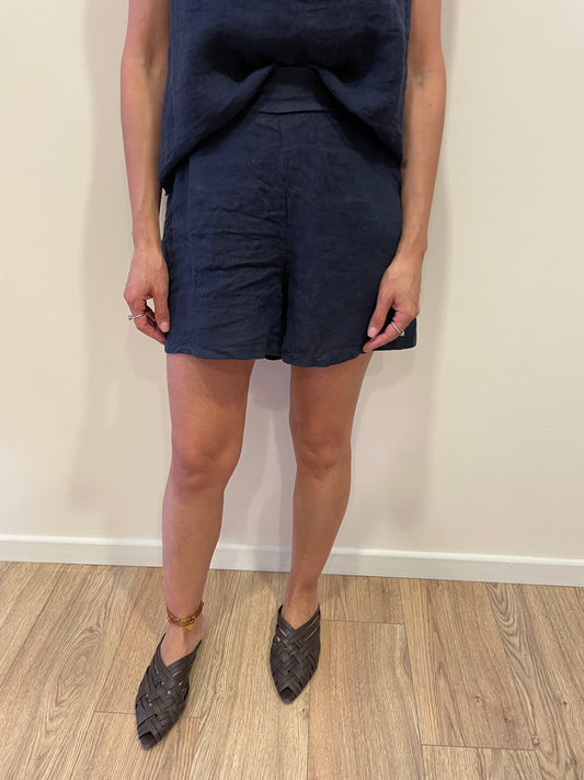 SUSY MIX - Shorts 100% lino a farfalla con elastico color blu