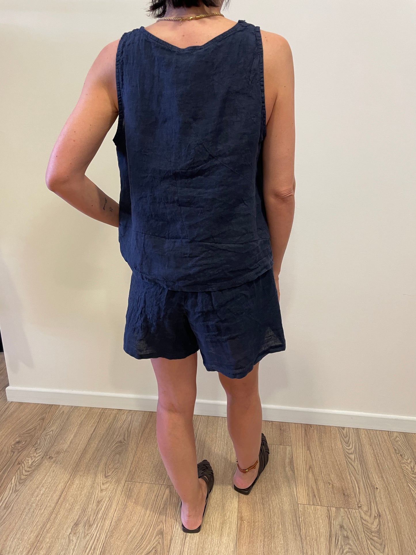 SUSY MIX - Shorts 100% lino a farfalla con elastico color blu