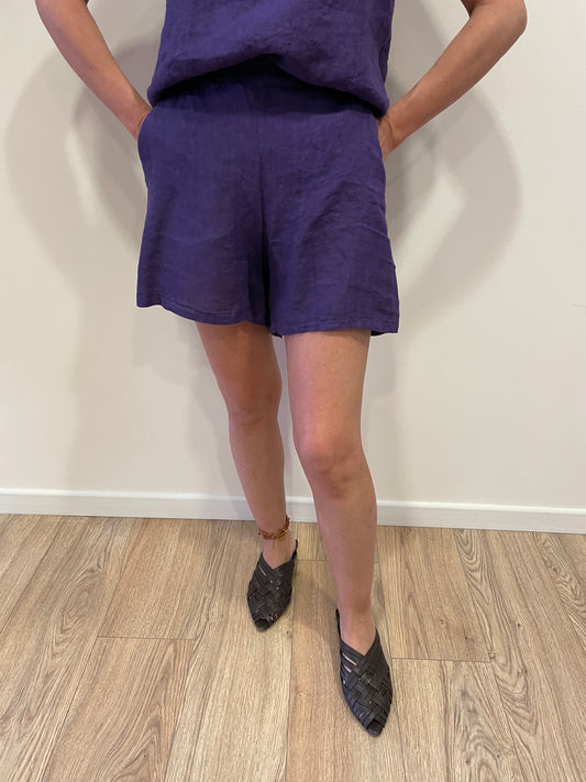 SUSY MIX - Shorts 100% lino a farfalla con elastico color viola