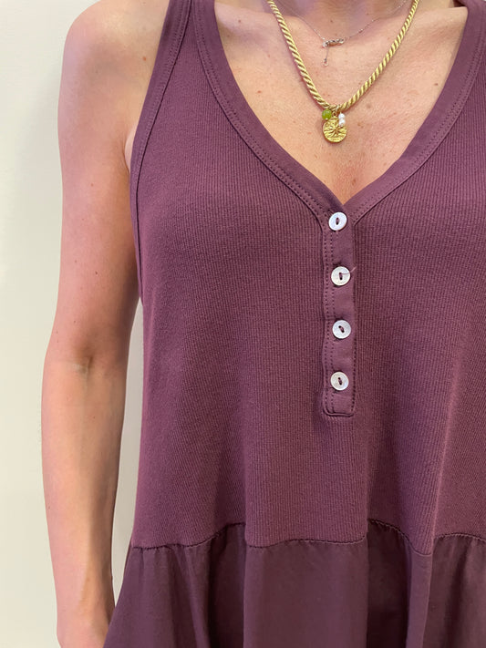 SUSY MIX - Abito lungo con top a costine e bottoni e gonna con tasche color fico