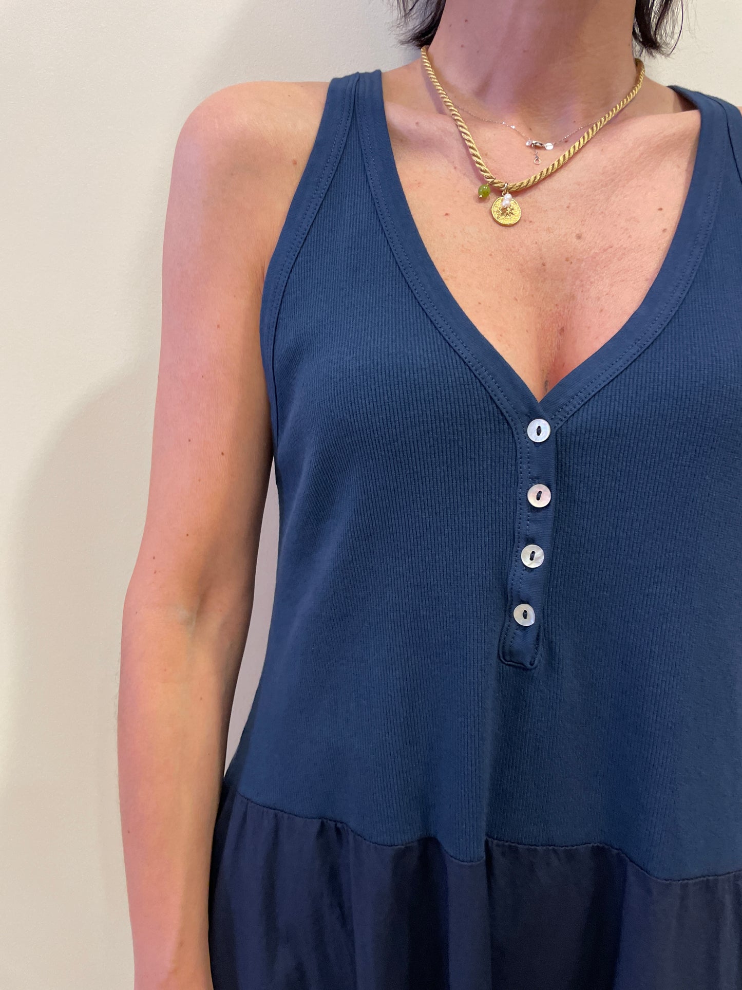 SUSY MIX - Abito lungo con top a costine e bottoni e gonna con tasche color blu