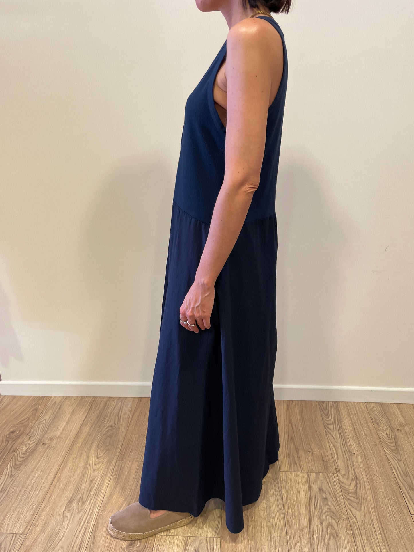 SUSY MIX - Abito lungo con top a costine e bottoni e gonna con tasche color blu