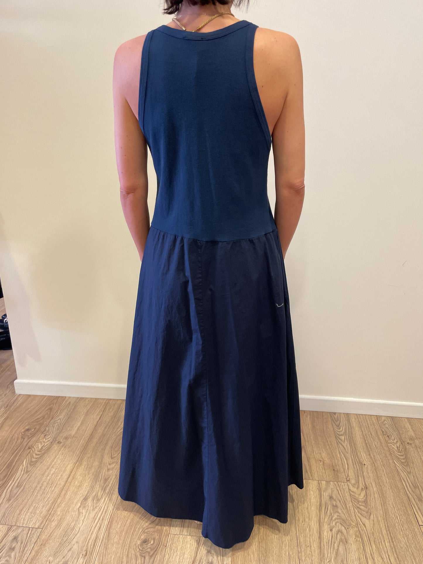 SUSY MIX - Abito lungo con top a costine e bottoni e gonna con tasche color blu