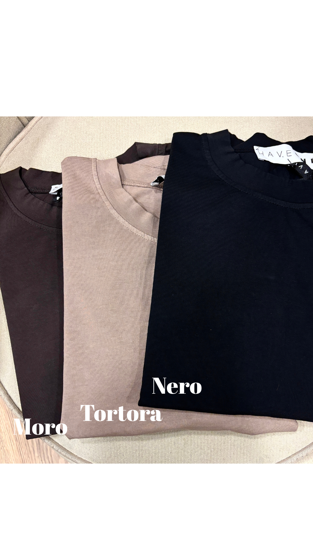 HAVEONE - Maglia in cotone a scatola a maniche lunghe strette color tortora - più varianti