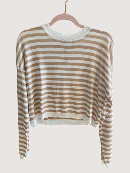HAVEONE - Maglia crop a maniche lunghe a righe - più colori