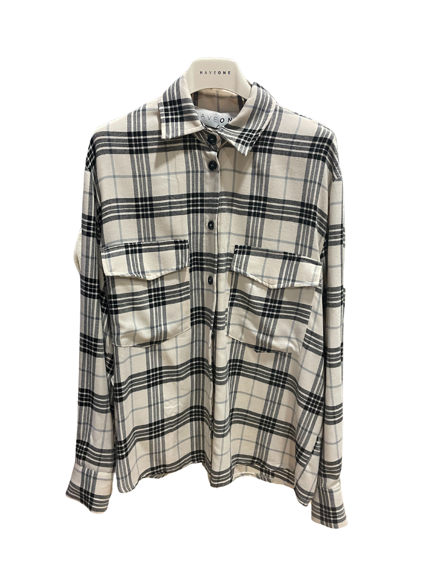 HAVEONE - Camicia a quadri burro e nera con tasche