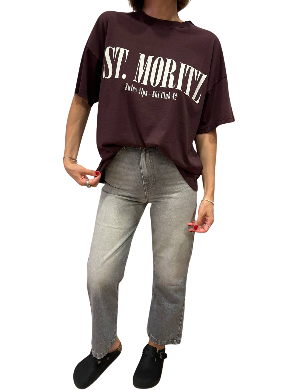 VICOLO - T-shirt in cotone con scritta "St. Moritz" - più colori