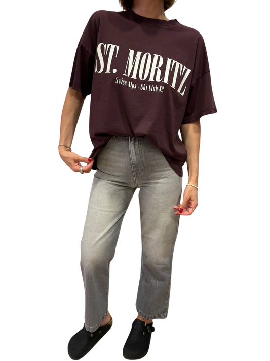 VICOLO - T-shirt in cotone con scritta "St. Moritz" - più colori