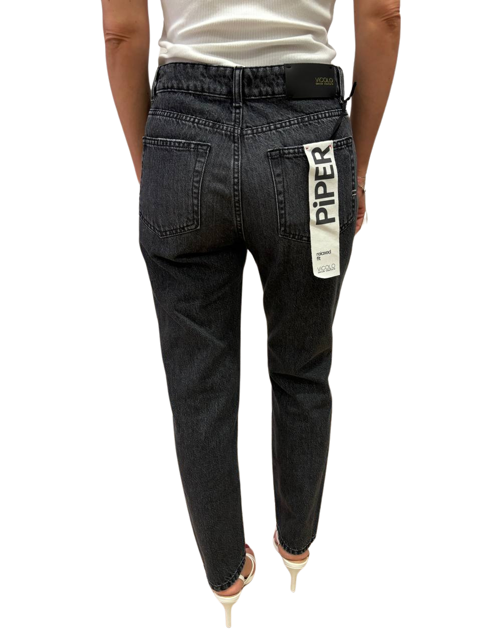 VICOLO - Jeans Piper baggy fit grigio con bottoni