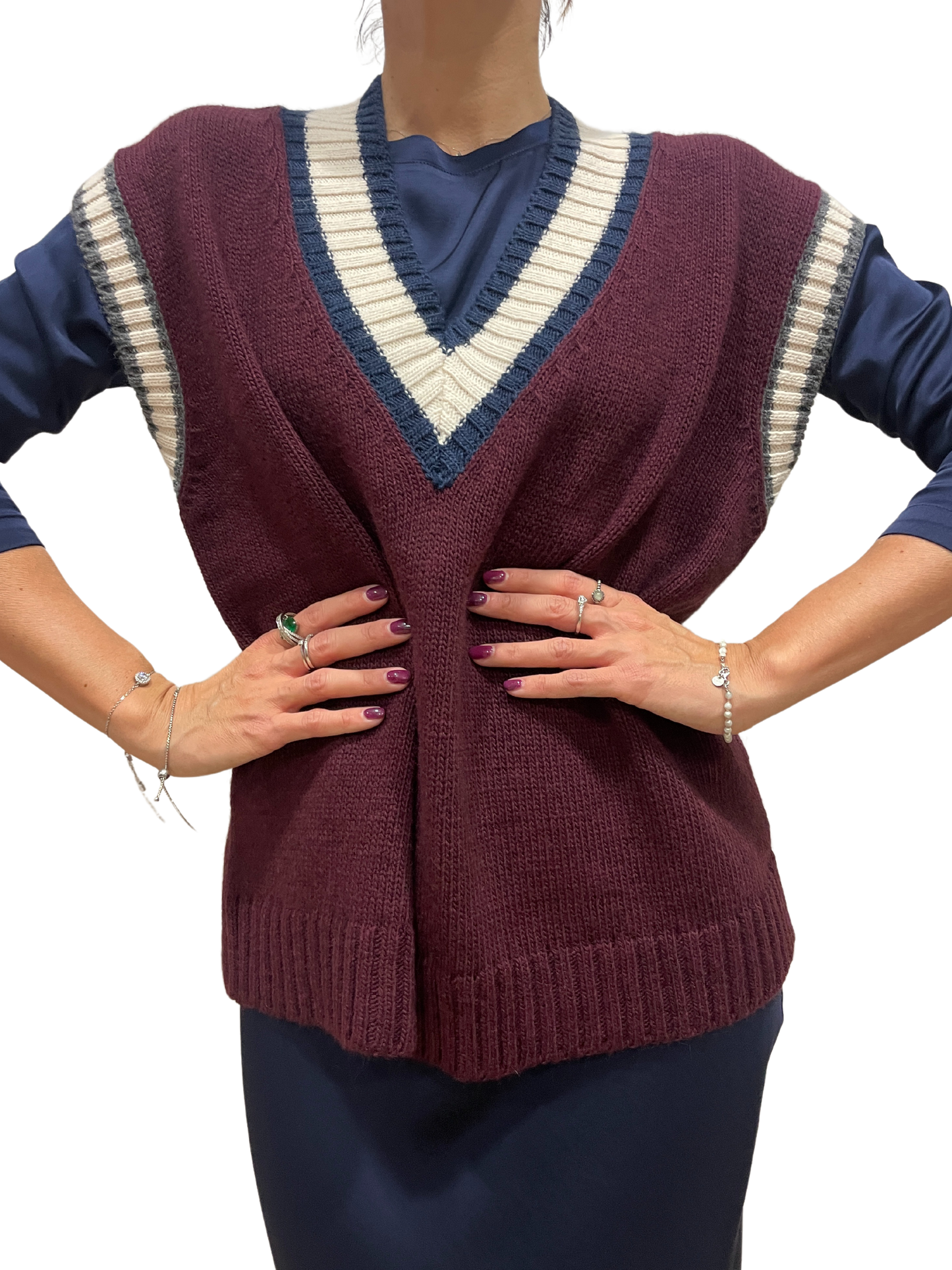 HAVEONE - Gilet in maglia bordeaux con scollo a v