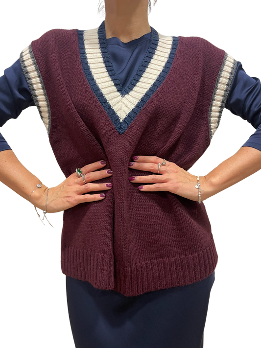 HAVEONE - Gilet in maglia bordeaux con scollo a v