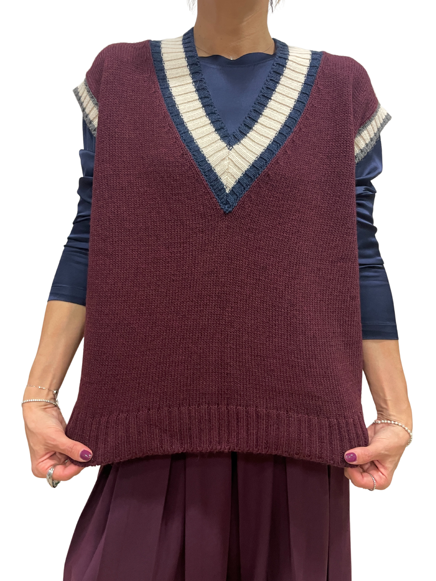 HAVEONE - Gilet in maglia bordeaux con scollo a v