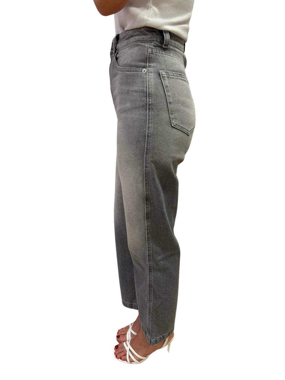 VICOLO - Jeans Kate straight cropped fit grigio sfumato