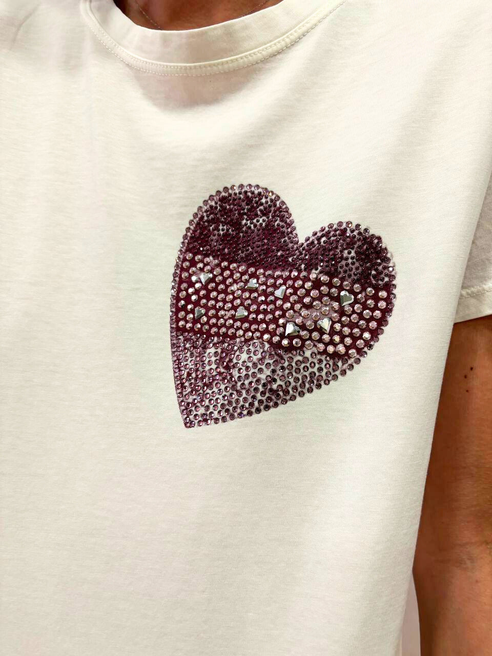 VICOLO - T-shirt in cotone con cuore di strass